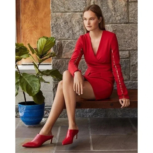 Jonathan Simkhai Red Staple Sleeve Compact Mini Sheath Dress Size Medium - Picture 1 of 16